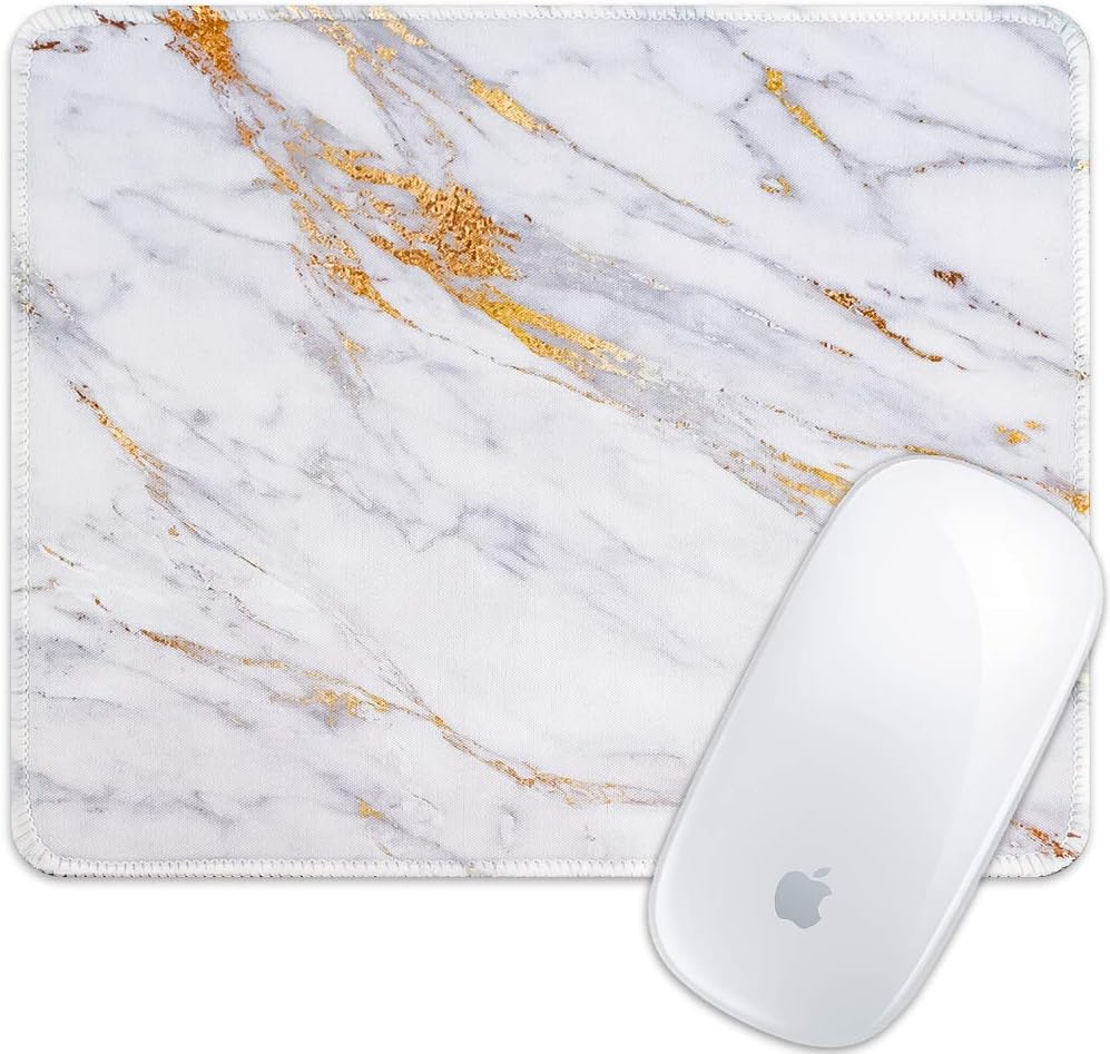Marphe Mouse Pad White Gold Marble Design Mousepad Stitch Edge Non-Slip Rubber Gaming Mouse Pad Rectangle Mouse Pads for Computers Laptop