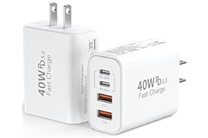 DULOCH USB C Wall Fast Charger Block, 40W 4-Port Type C Charger Fast Charging Blocks PD Power Charger Adapter+QC 3.0 USB Multiport Charger Brick for iPhone 17/16/15/14/13/12 Pro Max, iPad, Galaxy S25-2Pack