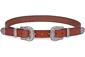 JASGOOD Double Buckle Western Belts For Woman Cowgirl Country Belt Vintage Black Leather Belt For Jeans Pants Dresses