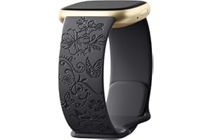 Getino Engraved Band Compatible with Fitbit Versa 4 Bands for Woman/Versa 3 Bands & Fitbit Sense 2 Bands/Sense Bands Women, Soft Floral Pattern Sport Accessories for Sense/Sense 2/Versa 4/3 SmartWatch