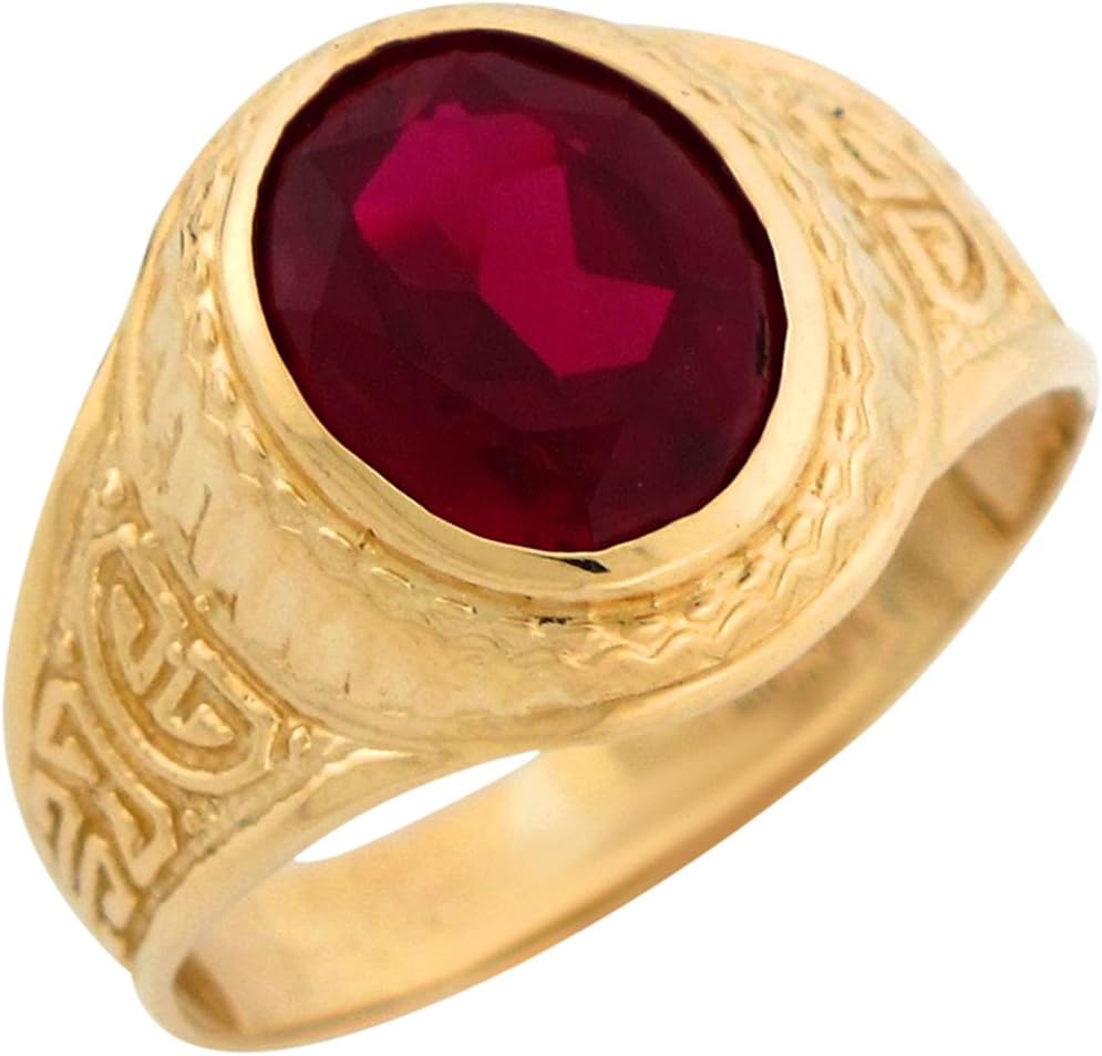 Jewelry Liquidation 10k Yellow Gold Greek Design Simulated Birthstone Mens Ring