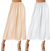Jiuguva 2 Pieces Half Slip Lace Long Underskirt Women's Satin Half Slip for Under Dresses