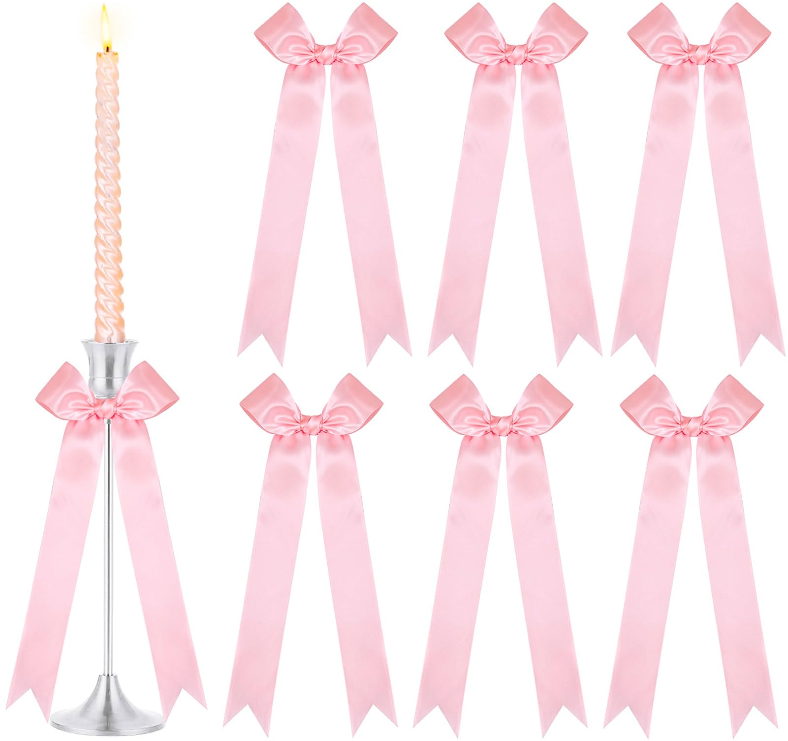 Photo 1 of 15Pcs Bow Candles Décor Ribbon Bows for Candle Holder Bridal Shower Wedding Bow Themed Coquette Birthday Party Decorations (Pink)