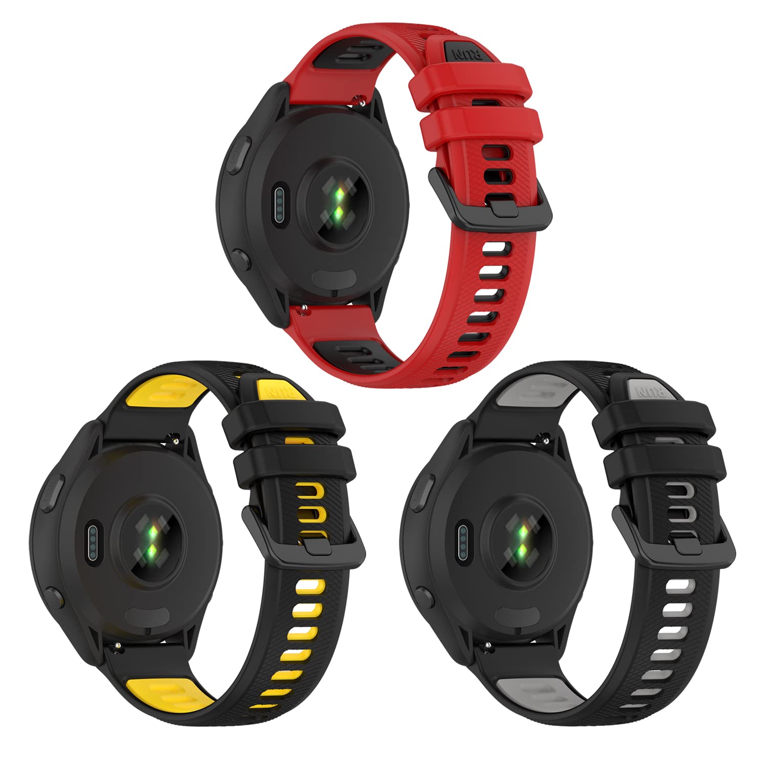 SMYAOSI Strap for Garmin Forerunner 265, 22mm Sport Silicone Replacement Strap for Garmin Forerunner 255/ Garmin Forerunner 745/ Vivoactive 4 45mm/ Venu 2 (Red Black+Black Yellow+Black Grey)