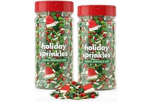 TABOOM Santa Hat Holly Sprinkles Christmas Mix - 3.8oz Bottles (2 Pack) Festive Red, Green & White Baking Sprinkles with Santa Hats for Cupcakes, Cookies & Holiday Treats