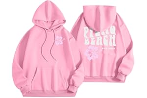 Itsame Pink Palm Puff Hoodies For Teen Girls 2024 Cute Graphic Preppy Sweatshirt Long Sleeve Drawstring Hooded Pullover Tops