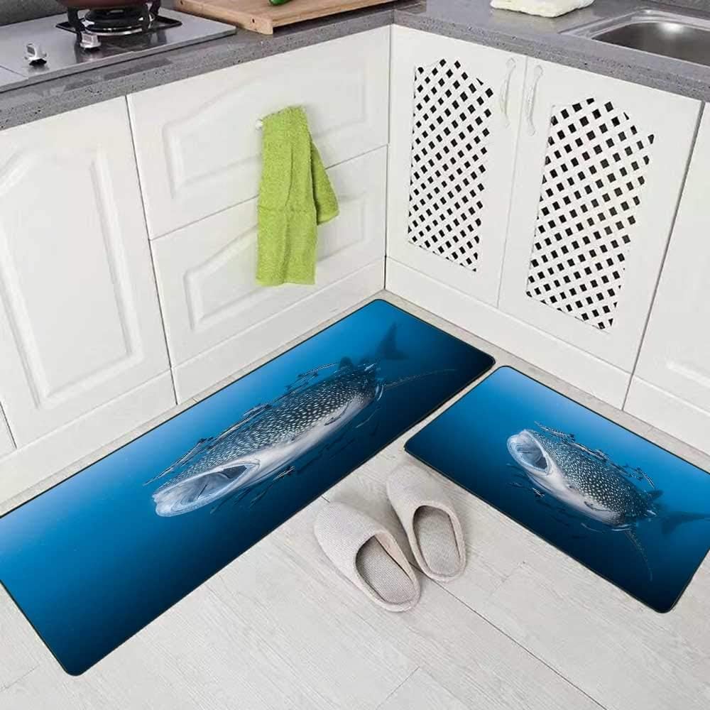 Musesh 2 Pieces Kitchen Rugs and Mats Non Skid Washable Large Whale Shark in Thailand Kitchen Rug Set 17"X48"+17"X24" Kitchen Carpets and Rugs Modern Kitchen Rug