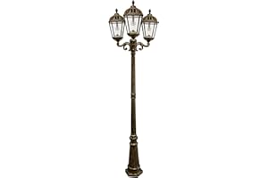 Gama Sonic Royal Bulb Solar Lamp Post Light Kit, 89 inch Tall, Outdoor Triple Head Weathered Bronze Cast Aluminum, Rain Water Glass Light Pole, Warm White 2700K 98B303 (Upgraded Panel)