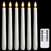 Meigic 6 Pcs Flameless Taper Candles with Remote and Timer, 9.6 Inches Plastic LED Candlesticks, White Battery Operated Window Candles, for Home Wedding Christmas Party Decoration