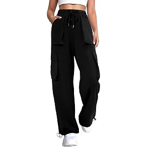 DLOODA Parachute Cargo Pants for Women, Baggy Hiking Joggers with Pockets | Quick Dry, Moisture Wicking, Noise Free Fabric, L