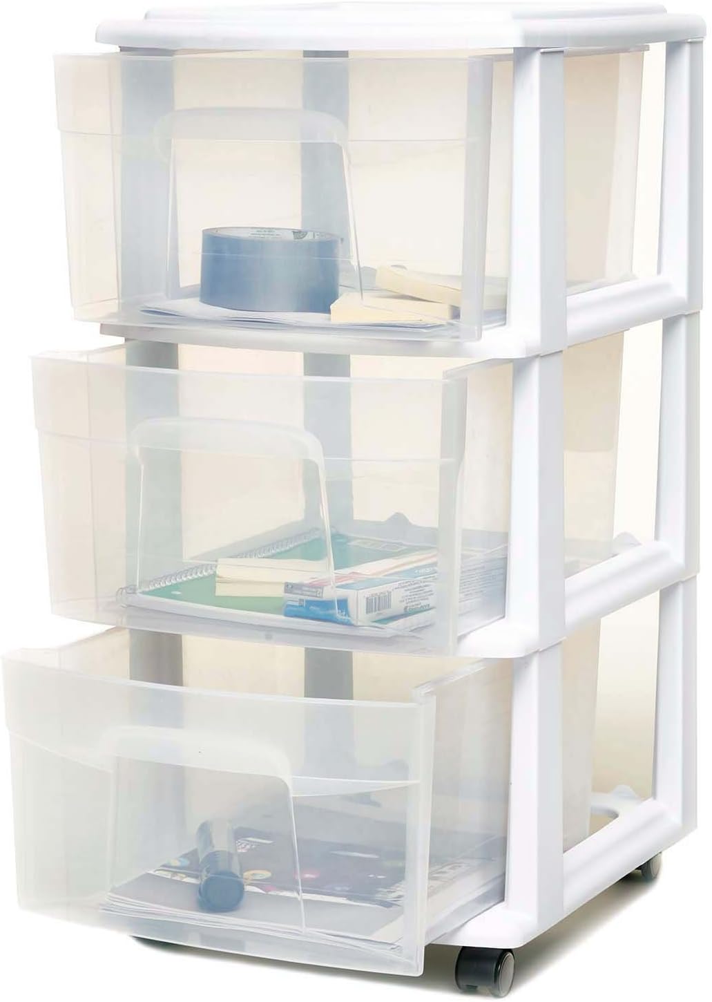 HOMZ 3 Drawer Medium Storage Cart, Set of 1, White: Home & Kitchen