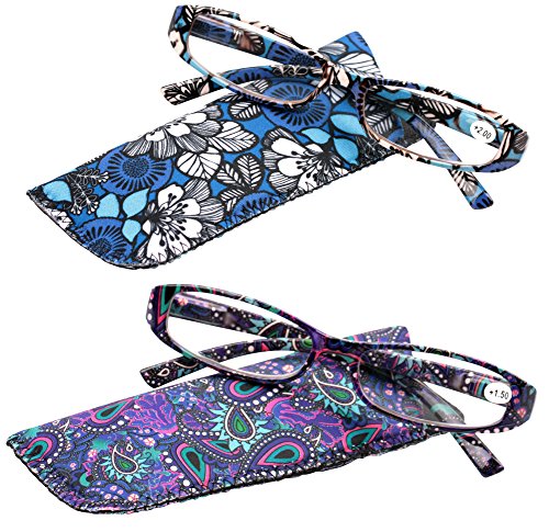 SOOLALA 4-Pair Fashionable Spring Hinge Rectangular Reading Glasses w/Matching Pouch