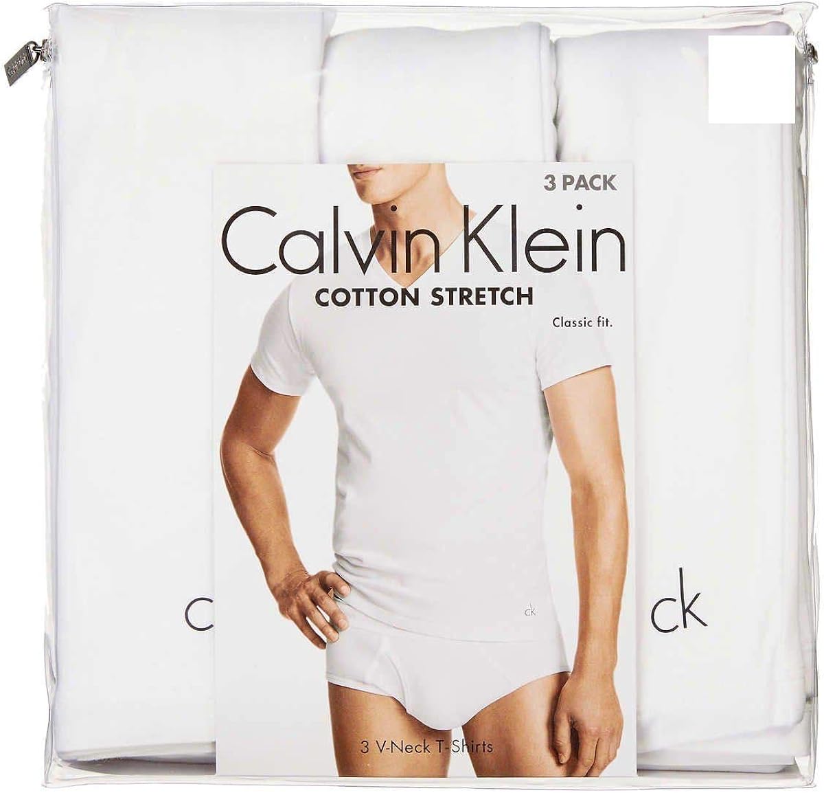 Calvin Klein Cotton Stretch V-Neck, Classic Fit T-Shirt, Men's (3-pack) (White or Black) | 