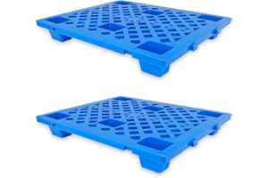 RANWIN Plastic Pallets 23.6" x 19.7" x 3.9", Lightweight Waterproof Floor Pallet with Breathable Grid for Indoor Outdoor, Warehouse, Garages, Kitchen, Basement (2 Pack, 1100lbs Load Capacity, Blue)