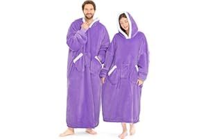 L'AGRATY Oversized Wearable Blanket Hoodie for Adults - Premium Sherpa Fleece Hoodie Blankets for Women Men - Super Cozy Warm Long Wearable Blanket Hoodie Sweatshir with Giant Pocket(Purple)