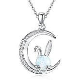 AXOMY Rabbit Necklace 925 Sterling Silver Bunny Pendant Necklace Cute Animal Jewelry Gifts For Women