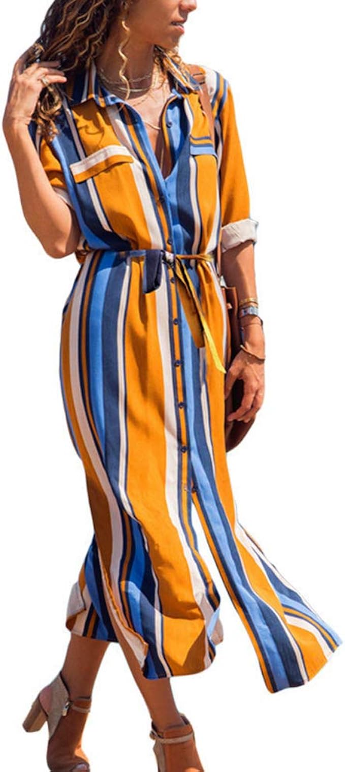 Kleid Gestreift Knöpfe Kleid Gestreift Knöpfe