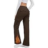 Women's Fleece Lined Cargo 6 Pockets Pants Winter Warm Water Resistant Bootcut Pant Thermal Flare Leggings Outdoor for Hiking