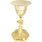 Needzo Embossed Brass Chalice and Paten Set, Catholic Church Communion Supplies, 9.5 x 5.5 Inch Goblet with 5&rdquo; Diameter Plate