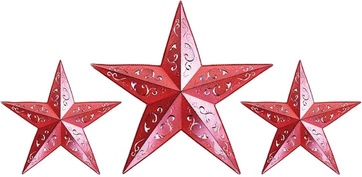 Amazon Com Red Lacy Metal Barn Star Set 2x 12 1x 18 For