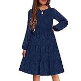 YOVION Girls Fall Long Sleeve Dress Ruffle Tiered A-Line Formal Wedding Party Dresses with Pockets for 6-12 Years