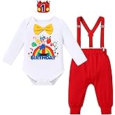 IBTOM CASTLE Baby Boy First Birthday Clothes CASTLE Circus Carnival Romper Pants Set Suspenders Cake Smash Outfits