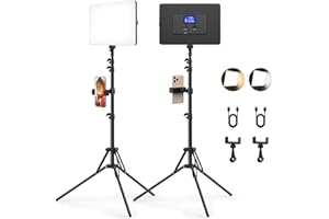 2 Pack Led Video Light Kit with Stand, Kmasic Photography Light Panel Built-in 8000mAh & LCD Display, 2200Lux 2500K-8500K Soft Studio Light for Video Recording Game Live Streaming YouTube TikTok
