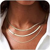 Remmocy Layered Gold/Silver Necklace for Women,14K Gold/Silver Plated Herringbone Necklace Choker Multilayer Snake Paperclip Cuba Figaro Box Chain Accessories Set Non Tarnish Jewelry Gift for Women