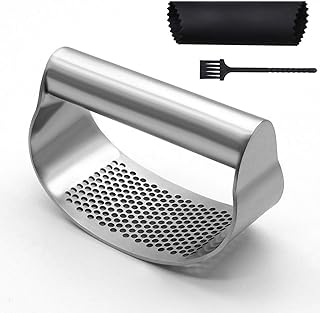 Topways® Knoblauch Ingwer Presse Wippe, Küchenhelfer 430 Edelstahl Crusher Squeezer für Knoblauch Ingwer, Silikon Knoblauchschäler, Reinigungsbürste