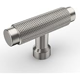 Amerdeco 10 Pack Brushed Satin Nickel Cabinet Knobs 2 Inch Length Single Hole T Bar Kitchen Cabinet Knob Knurled Cabinet Pulls for Drawer Dresser Cupboard ZH0034
