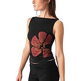 Lancifolium Going Out Floral Print Boat Neck Tank Tops Women 2025 Cute Y2k T Shirts