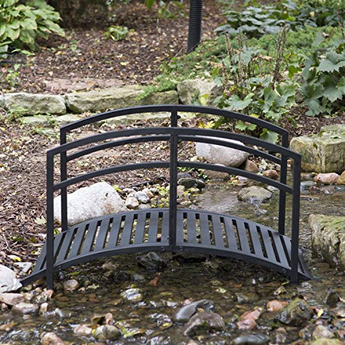 StarSun Depot Contemporary Outdoor 4-Ft Metal Garden Bridge in Black Steel with Side Rails - Thumbnail 2