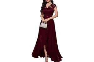 Bbonlinedress Women's V-Neck Dress for Women Wedding Guest Hi-Lo Floral Lace Prom Cocktail Party Formal Bridesmaid Dress