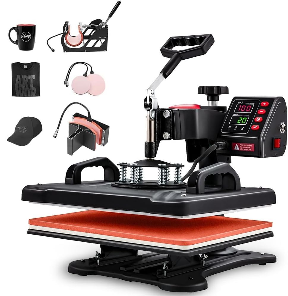 110V, 5 em 1 Prensa Termica, Maquina de Estampar Camisetas, Prensa Termica Sublimação, Sublimação, Máquinas de Prensa Térmica Transferência de Calor por para Camisetas Chapéu