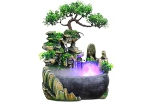 SURPRIZON Indoor Relaxation Desktop Fountain Waterfall with Rockery, Aquariums, Plant, Atomizing Humidifier, Perfect for Office, Home, Bedroom Desk Décoration (Style 2)