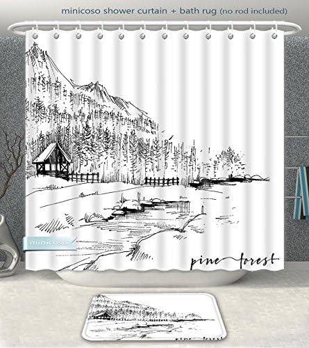 Aireeo Bathroom 2-Piece Suit Apartment Decor Panoramic Sketch of Dubai from Sea Skyline Wealth Symbol City Urban Centre Artwork Black Beig Shower Curtain And Bath Rug Set, 60" Wx71 H &amp; 23" Wx16 H