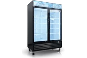 DEEPTIDE 44.8 Cu.Ft Double Door Commercial Upright Display Freezer Merchandiser —Glass Doors With ETL Certified, -8 to -1℉,Auto Defrost, Heated Door Frame, LED Lighting, for Cafes, Restaurants, Stores.