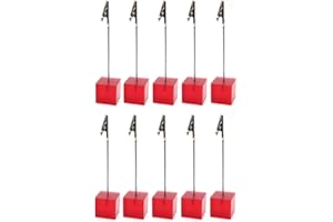 Xiaoyztan Red Resin Cube Base Alligator Clip Note Card Table Stand Holder for Wedding Party or Meeting Displaying Alligator Clip Note Holder Pack of 10