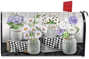 Briarwood Lane Checkered Mason Jars Spring Magnetic Mailbox Cover Daisies Floral Standard