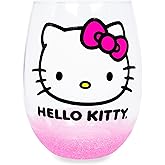 Silver Buffalo Sanrio Hello Kitty Teardrop Stemless Wine Glass With Dipped Bottom | Tumbler Cup For Mimosas, Cocktails | Home Barware For Liquor, Kitchen Decor, Kawaii Cute Gifts | Holds 20 Ounces