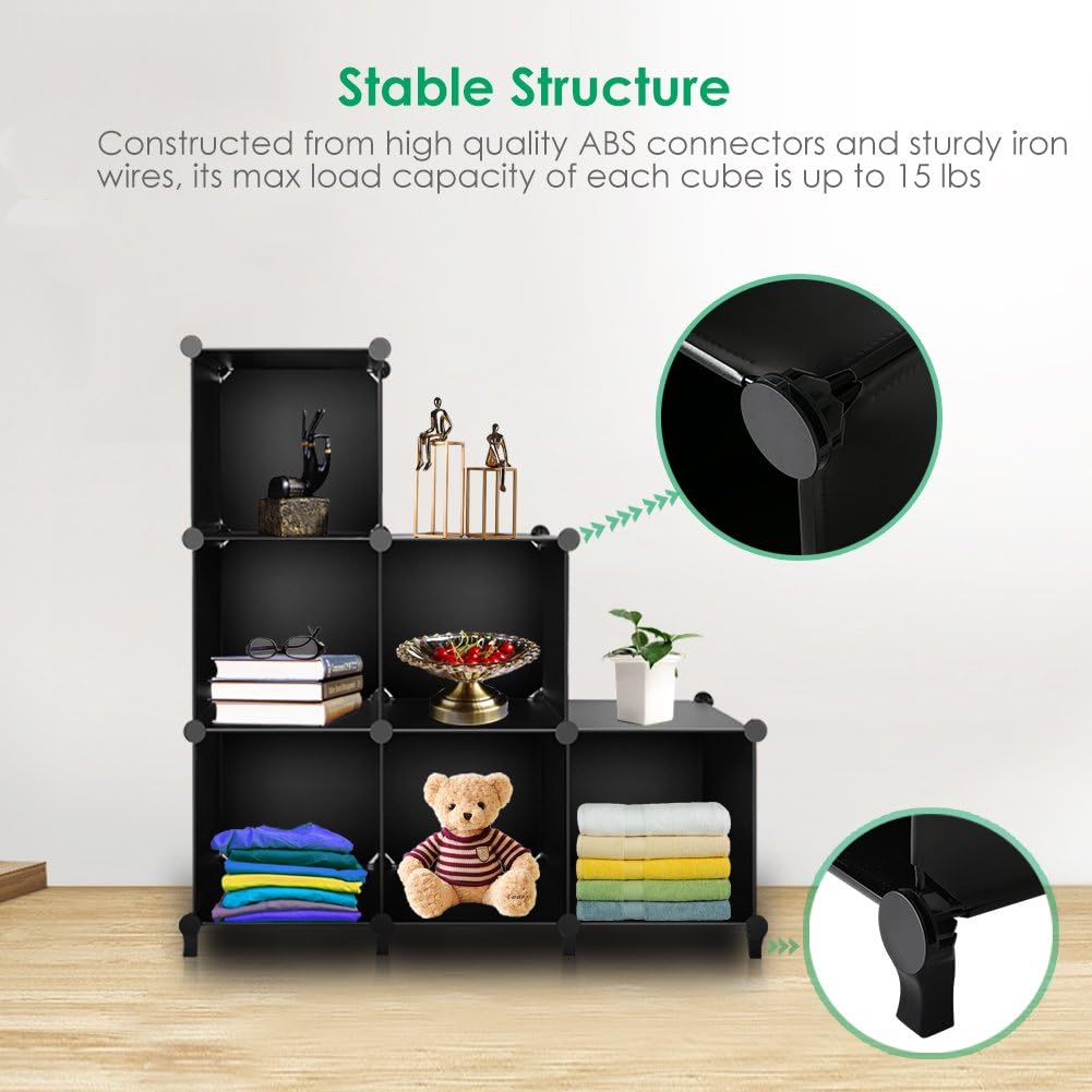 TomCare Cube Storage 6-Cube Closet Organizer Storage Shelves Cubes Organizer DIY Plastic Closet Cabinet Modular Book Shelf Organizing Storage Shelving for Bedroom Living Room Office, Black: Furniture & Decor