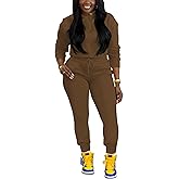 HBQ 2 Piece Outfits For Women Sweatsuits Sets Hooded Tracksuit Long Sleeve Pullover Jogger Sweat Pants Set-M-Coffee