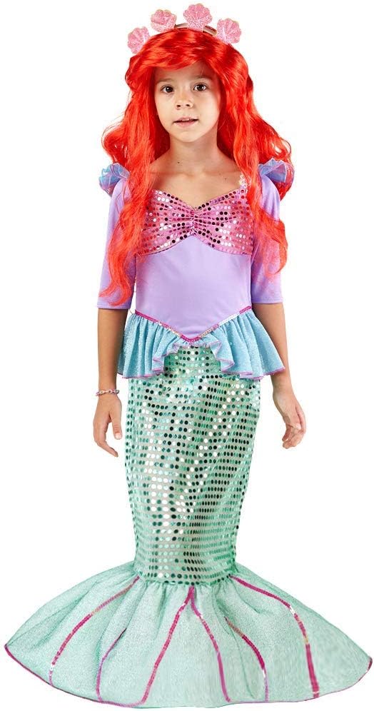 Spooktacular Creations Deluxe Mermaid Costume Set with Red Wig and Headband (Small (5-7)): Clothing