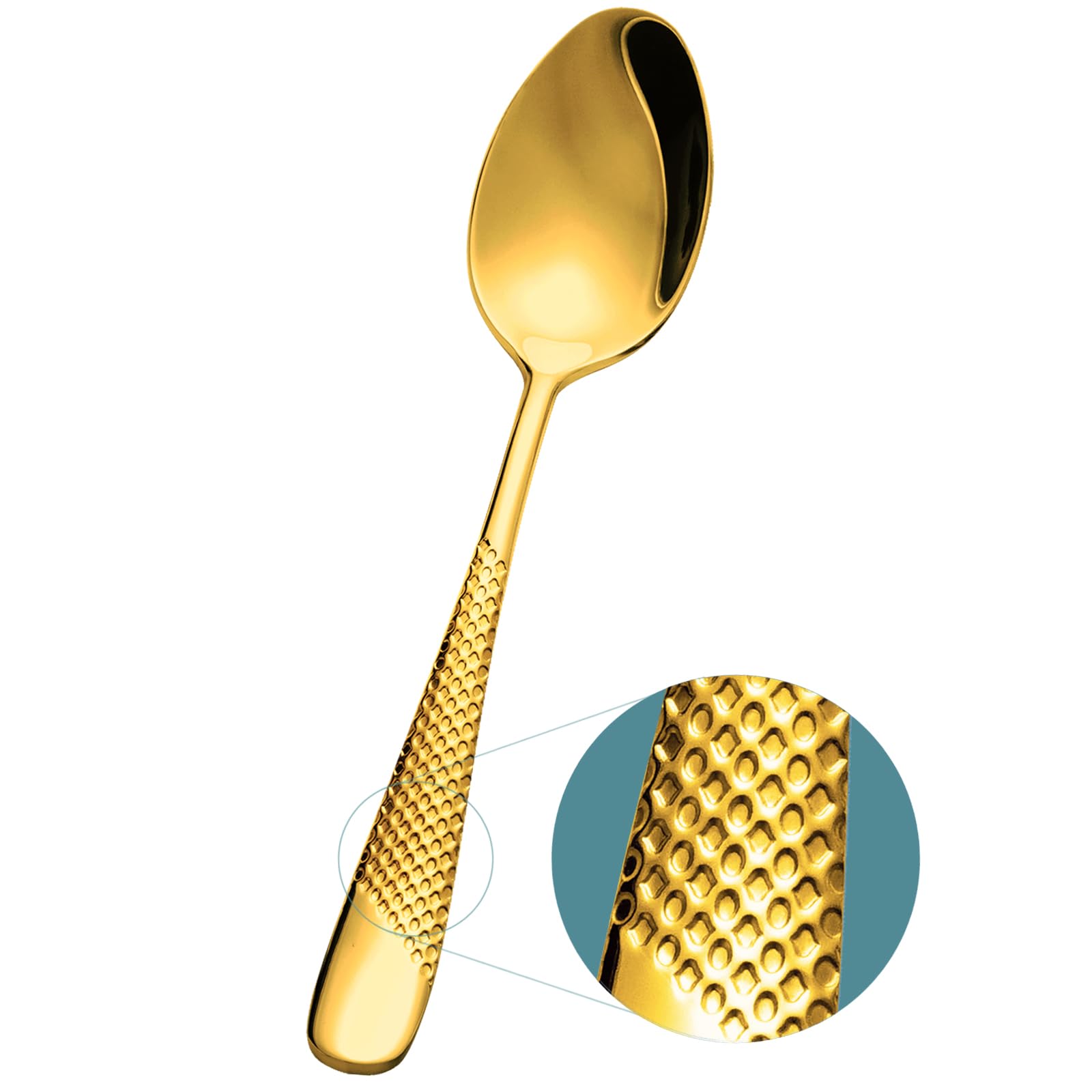 Xideman® Premium Hammered Cutlery Dinner Spoons (20.2cm), 18/10 Stainless Steel Fine Soup Spoons Set of 6, Tablespoons for Home, Kitchen or Restaurant, Dishwasher Safe (Gold)