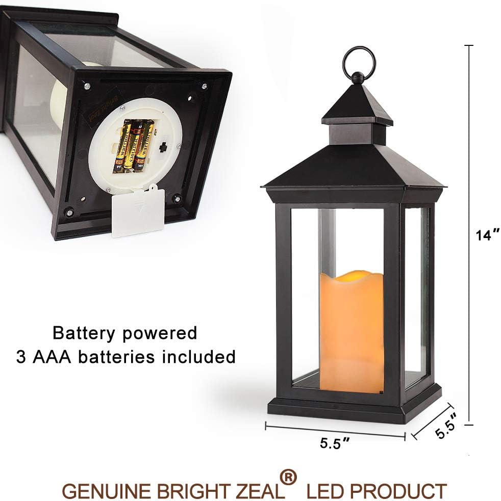 Bright Zeal 14 Inch Decorative Candle Lantern Black Outdoor Lanterns With Timer Candles - IP44 Waterproof Vintage Lanterns Battery Powered LED Hanging Decorative Lanterns For Wedding Indoors Tabletop: Home Improvement