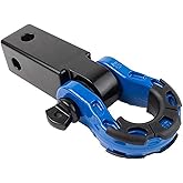 GearAmerica Aluminum 2x2 Hitch Receiver & Mega Shackle 32,000 lbs (16T) MBS, 16,000 lbs (8T) WLL - for Heavy Duty Towing and Off-Road Recovery - Includes Shackle, Washers & Pin - Black & Blue