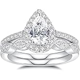 Moissanite Wedding Ring Set for Women 925 Sterling Silver with 18K White Gold Plated D Color VVS1 Clarity Travel Moissanite Engagement Rings Promise Rings with Certificate