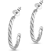 AeraVida Simply Chic Twisted .925 Sterling Silver Statement 20mm Casual Half Hoop Earrings | Classic Sterling Silver Hoop Earrings | Vintage Earrings for Women | Hoop Earrings Set