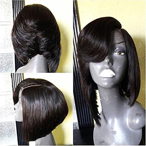Freya Hair Fashion Short Bob Wig side part Brazilian Virgin Human Hair Natural Looking silky Straight Glueless Lace Front With Baby Hair for Black Women Natural Color 12 Inch #1