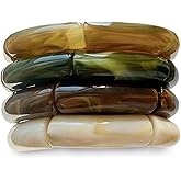 iF YOU 6pcs Chunky Acrylic Bangle Bracelets for Women, Resin Bamboo Brown Stretchy Bracelet Stack, Fashion Jewelry for Women